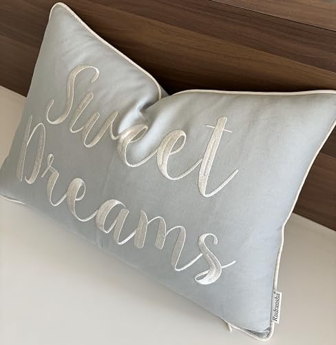Rudransha Sweet Dreams Embroidered 12x18 Lumbar Pillow Cover, Robins Egg - Image 4