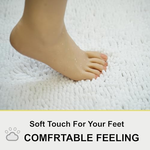 White Bathroom Rugs Chenille 3-Piece Extra Soft and Absorbent Shag White Bath - Image 4