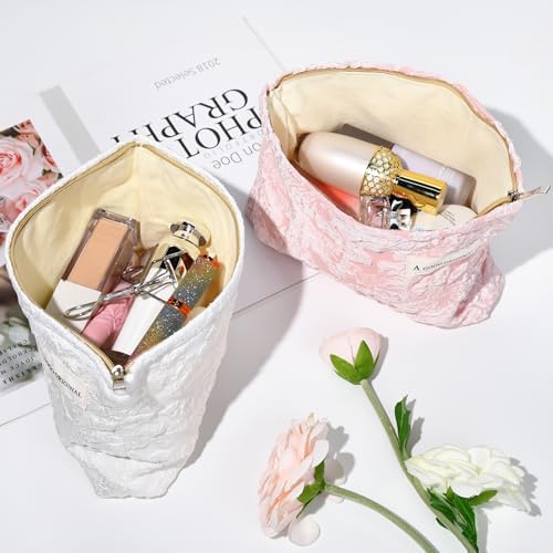 SOIDRAM 2 Pieces Flower Makeup Bag Large Floral Cosmetic Bag Capacity Canvas - Image 5