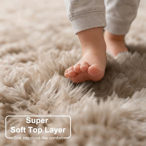 Amdrebio Beige Boho Fluffy Kids Area Rug 4x6 - Image 4