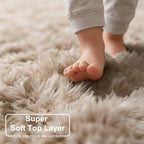 Amdrebio Beige Boho Large Fluffy Shag Area Rug 6x9 - Image 4