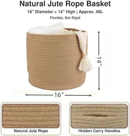 XUANGUO Jute Rope Basket For Girls Boys Kids 16”X14” - Image 2