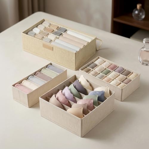Linen Sock Drawer Organizer, 54 Cells Underwear Storage - Image 3