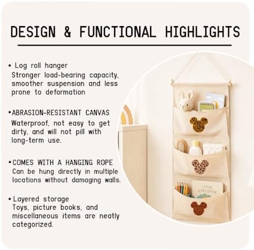 3-Pocket Hanging Wall Organizer, Safari Animal Print Over Door Storage - Image 7