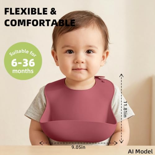 Set of 3 Silicone Bibs for Babies Toddler, Soft Adjustable Bibs for Baby Girl - Image 2