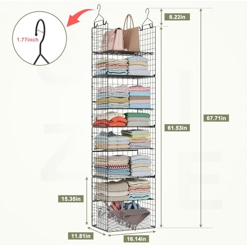 8 Tier Widened Hanging Closet Organizer and Storage Shelves, Metal & Foldable - Image 2