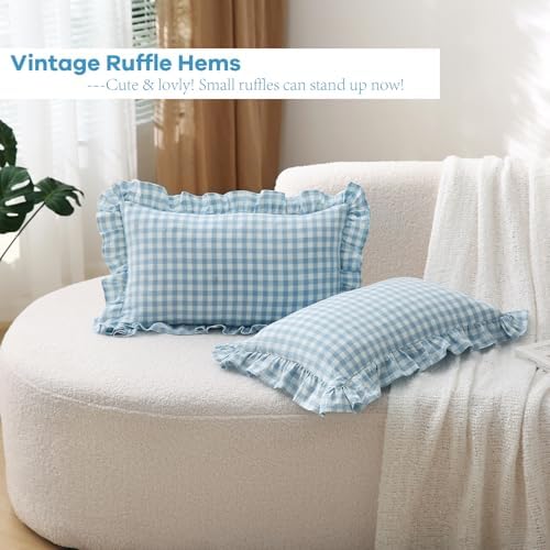 2 Pack Light Blue Gingham Lumbar Throw Pillow Shams 12''x20'' - Image 3