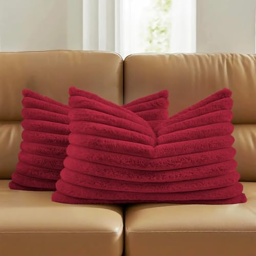 FUTEI Pack of 2 Faux Fur Throw Pillow Covers 12x20 Inch, Retro Red by FUTEI