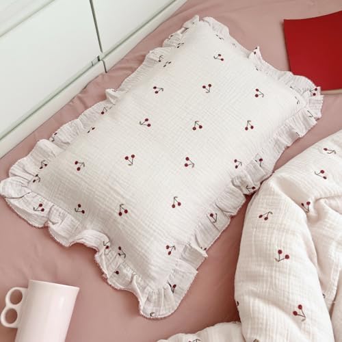 BuLuTu Muslin Cotton Kids Toddler Pillowcases Cherry Print, 1 Pack by BuLuTu