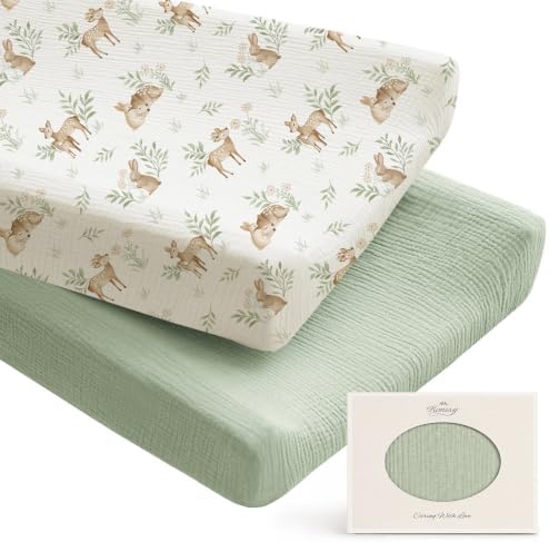 Konssy 100% Cotton Muslin Changing Pad Cover 2 Pack by Konssy