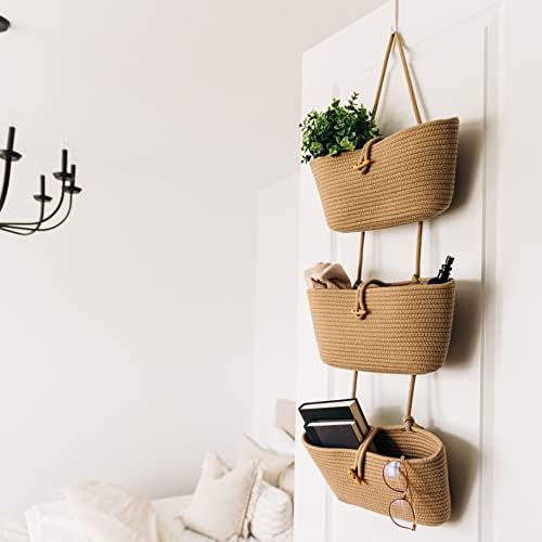 OrganiHaus Over the Door Organizer, Woven Rope Hanging Baskets - Image 3
