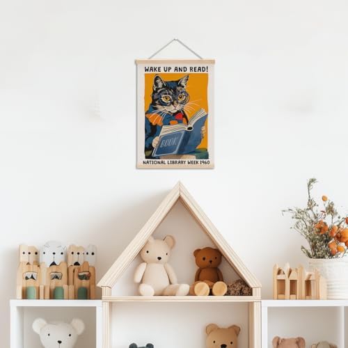 Funny Reading Cat Poster Hanger, Reading Nook Library Decor Wall Decor - Image 3