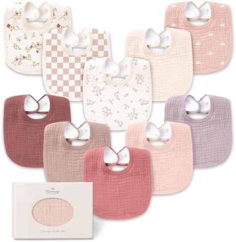 Konssy 8-Pack Muslin Baby Bibs, Adjustable Fit by Konssy