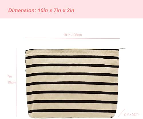 Flat Makeup Bag for Women, Zipper Cosmetic Pouch for Purse, Stripe White - Image 3