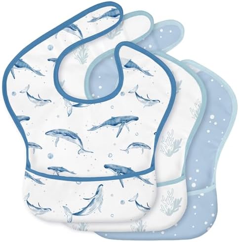 3 Pack Waterproof Baby Bibs for Eating, Mess Proof Feeding Bib by CivaruaKids