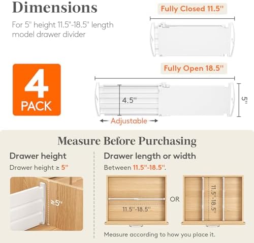 Lifewit 5" Tall Drawer Dividers, Adjustable Deep Drawer Organizer Clothes - Image 2
