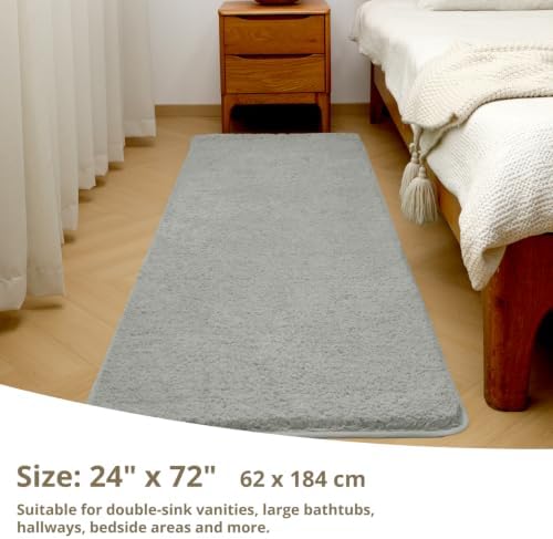 Polyester Bathroom Runner Rug 24"x72" Gray, Soft Shaggy Bath Mat - Image 2