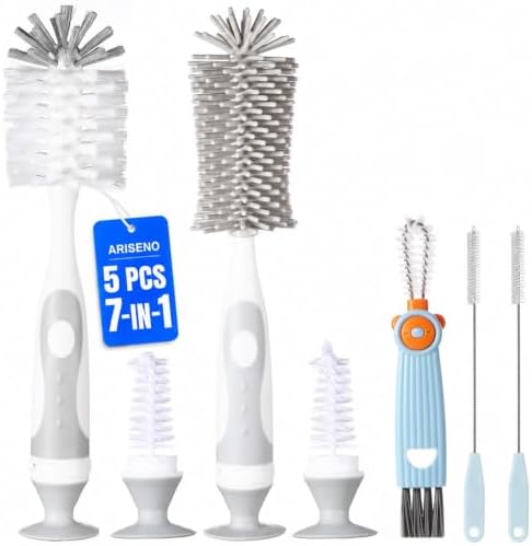 Ariseno 7-in-1 Baby Bottle Cleaner Set, Including Nylon & Silicone Bottle Brush by ARISENODirect