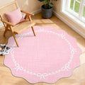 GarveeHome 4ft Round Rugs Washable Scalloped Bow Rug by GarveeHome