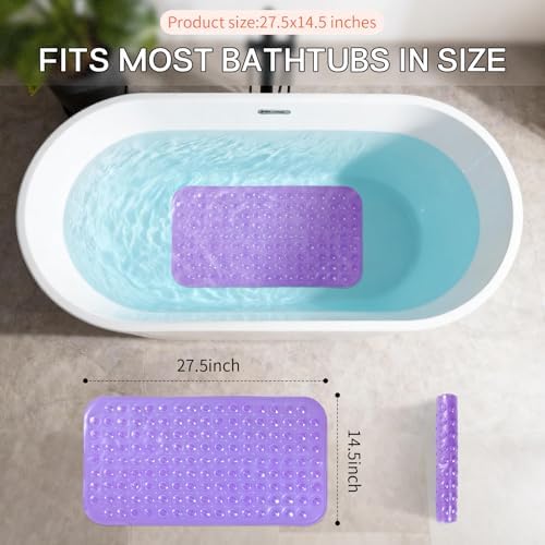 Anti-Slip Bathtub Shower Mat 28×15 Inch Clear Purple - Image 3