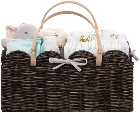 HBlife Baby Diaper Caddy Organizer, Portable Scalloped Plastic Wicker Woven by HBlife