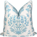 Jillien Harbor “The Charlotte” Bright Sky Blue Floral Block Print Pillow Cover by JillienHarbor