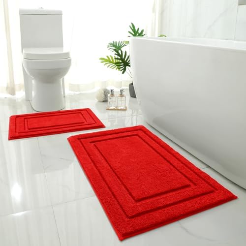 HOMEIDEAS Bathroom Rugs Sets 2 Piece, Super Soft Non Slip Bath Mat Red by HOMEIDEAS