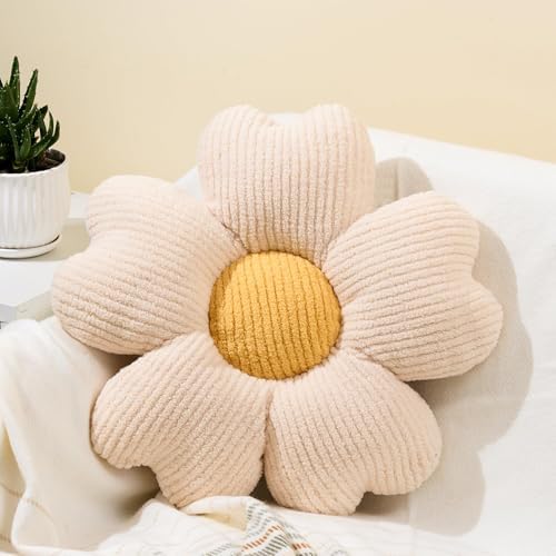 Sioloc Flower Shaped Throw Pillow, Fun Daisy Pillow, 19.7" White Cute by HEALTHYCOMFORTLIFE