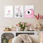 JBZZD Pink Coquette Canvas Wall Art Set of 3 Trendy Preppy Disco 8 Ball Cherry - Image 4