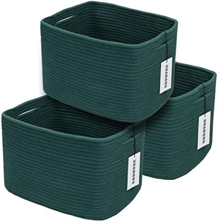 XUANGUO Woven Cotton Rope Storage Baskets 15x10x9.3" 3 Pack Dark Green by XUANGUO