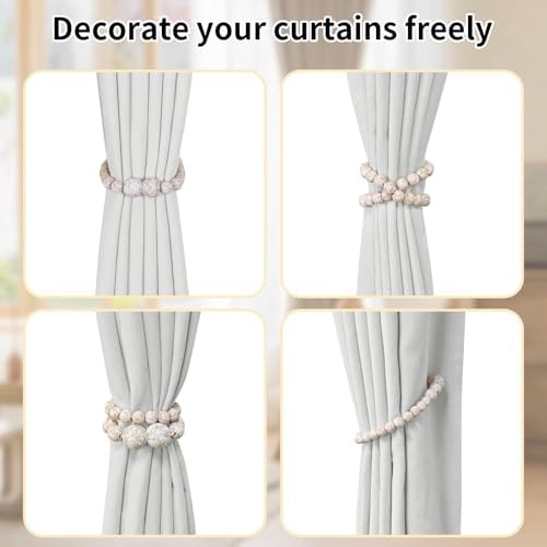 KLOGTSIND Magnetic Curtain Tiebacks, 4 Pack Wood Bead Curtain Holdbacks - Image 4