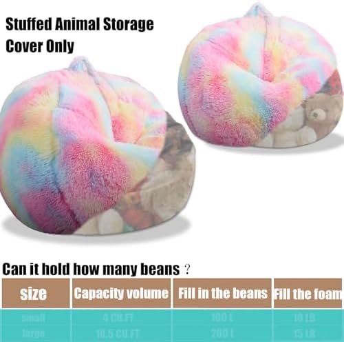 Fluffy Stuffed Animal Storage Bean Bag Chair Cover, Faux Fur Comfy Bean Bag - Image 3