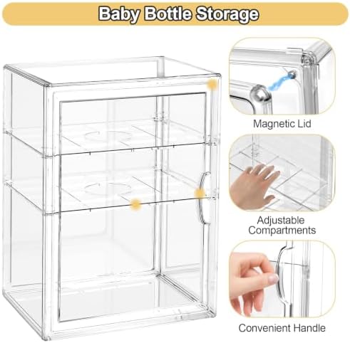 BOHOIDEE 15.7"X11.8"X9.8" Baby Bottle Organizer 3 Tier Clear Acrylic Storage - Image 3