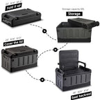 60L Foldable Seatable Camp Box Storage Bins w/Lids Trunk Organizer - Image 4