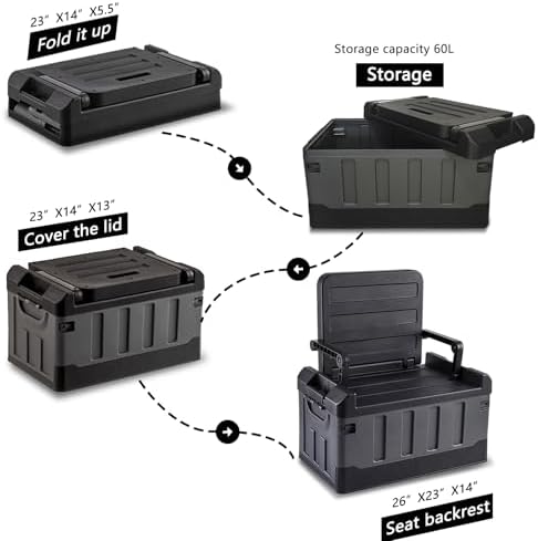 60L Foldable Seatable Camp Box Storage Bins w/Lids Trunk Organizer - Image 4