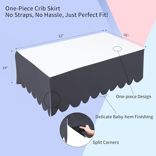 100% Cotton Scallop Edge Crib Bed Skirt, 4-Sided Soft Breathable Cotton Bedding - Image 5