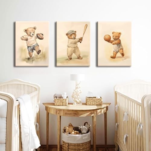 Bear Rugby Sports Nursery Canvas Wall Art Set of 3 - Image 4
