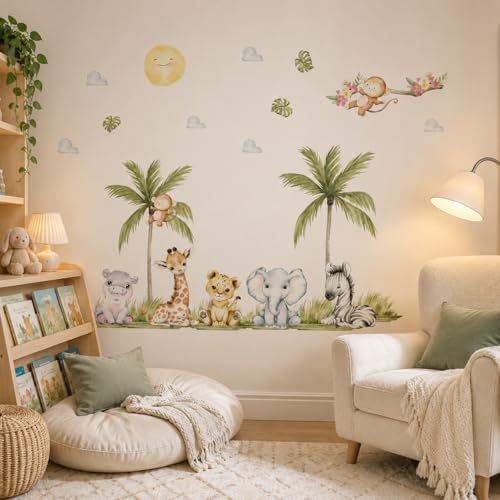 56.29 x 44.88 Inch Watercolor Animal Wall Decals Jungle Animal Stickers Tiger - Image 4
