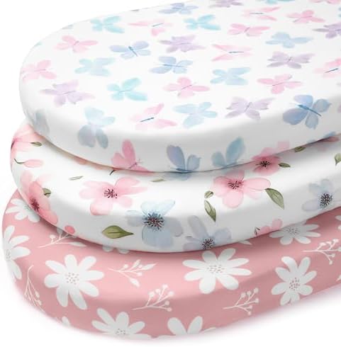 Baby Bassinet Sheets Girl, 3 Pack Fitted Bassinet Mattress Sheets, Compatible by FIEMOL