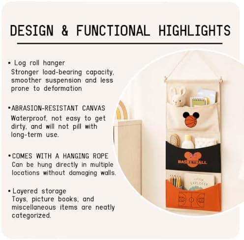 3-Pocket Hanging Wall Organizer, Basketball Theme Over Door Storage - Image 7