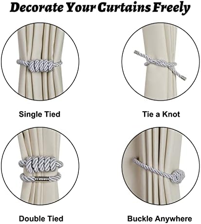 BEL AVENIR Magnetic Curtain Tiebacks 6 Pack Hand-Woven Curtain Ties - Image 3