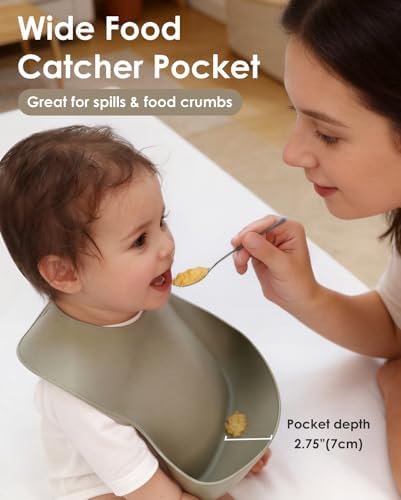 Tiny Marvels Silicone Baby Bibs Set of 3, BPA-Free Waterproof Feeding Bib - Image 3