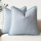 Foindtower Decorative Linen Fringe Throw Pillow Covers 22×22 Inch, Sky Blue by Foindtower
