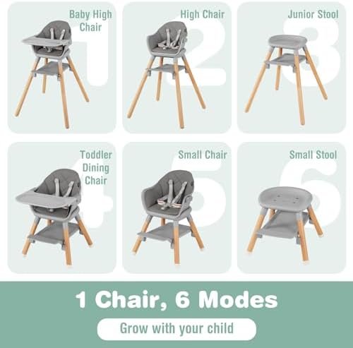 BABY JOY Baby High Chair, 6 in 1 Convertible Wooden Highchair - Image 2