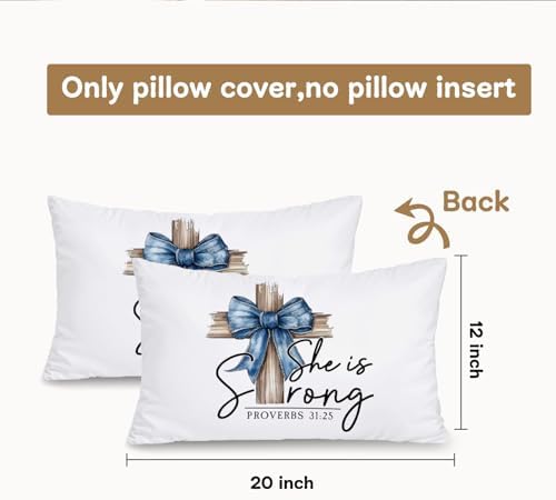 Coquette Blue Bow Cross Christian 12x20 Pillow Cover, Christian Home Decor - Image 3