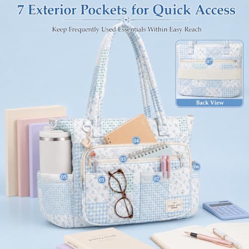 WOBAGMEN Teacher Tote Bag for Women, Quilted Floral Laptop Work Tote - Image 2