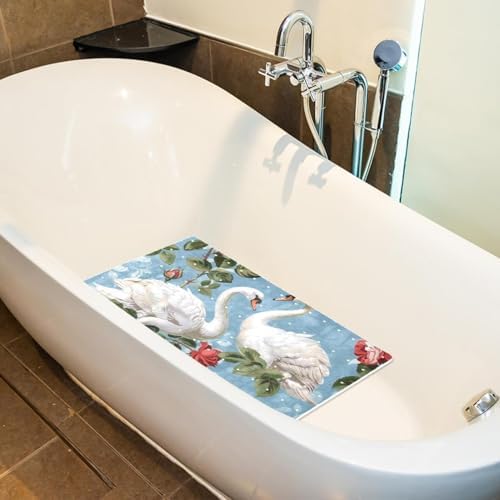 Bathtub Mat Non Slip 26.8x15.1In, Swans Roses Bath Mat - Image 5