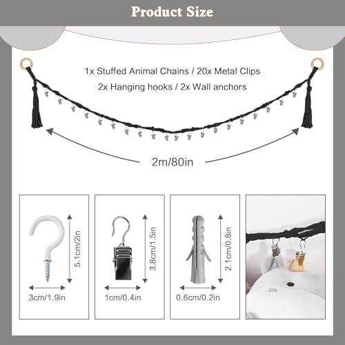 CERETIA 80" Stuffed Animal Organizer Chain, Wall Corner Storage - Image 5