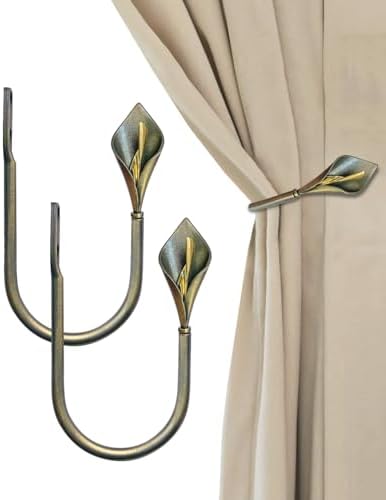 Antique Brass Curtain Holdbacks, Calla Lily Metal Tiebacks Wall Mounted - Image 6