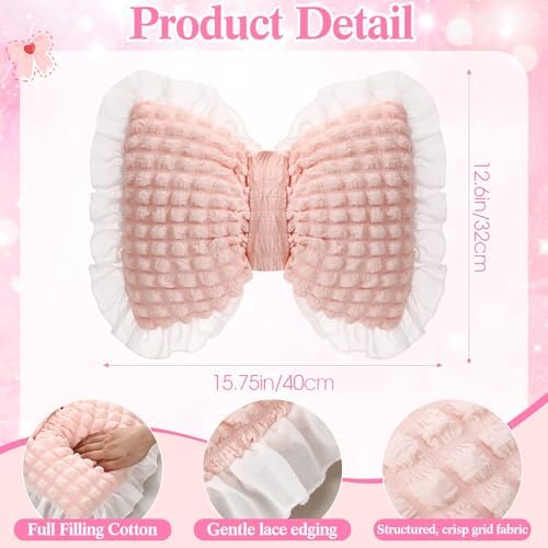 Yousoontic 2 Pcs Bow Throw Pillows 15.7x12.6 in, Seersucker - Image 2